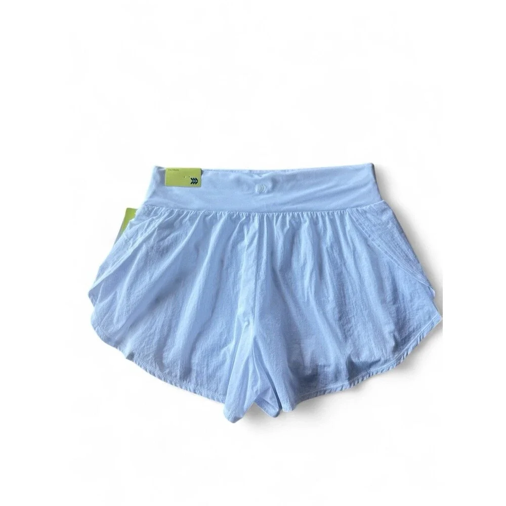NWT All In Motion Women's L White Athetic 2 in 1 Shorts Ined Knit Waistband NEW